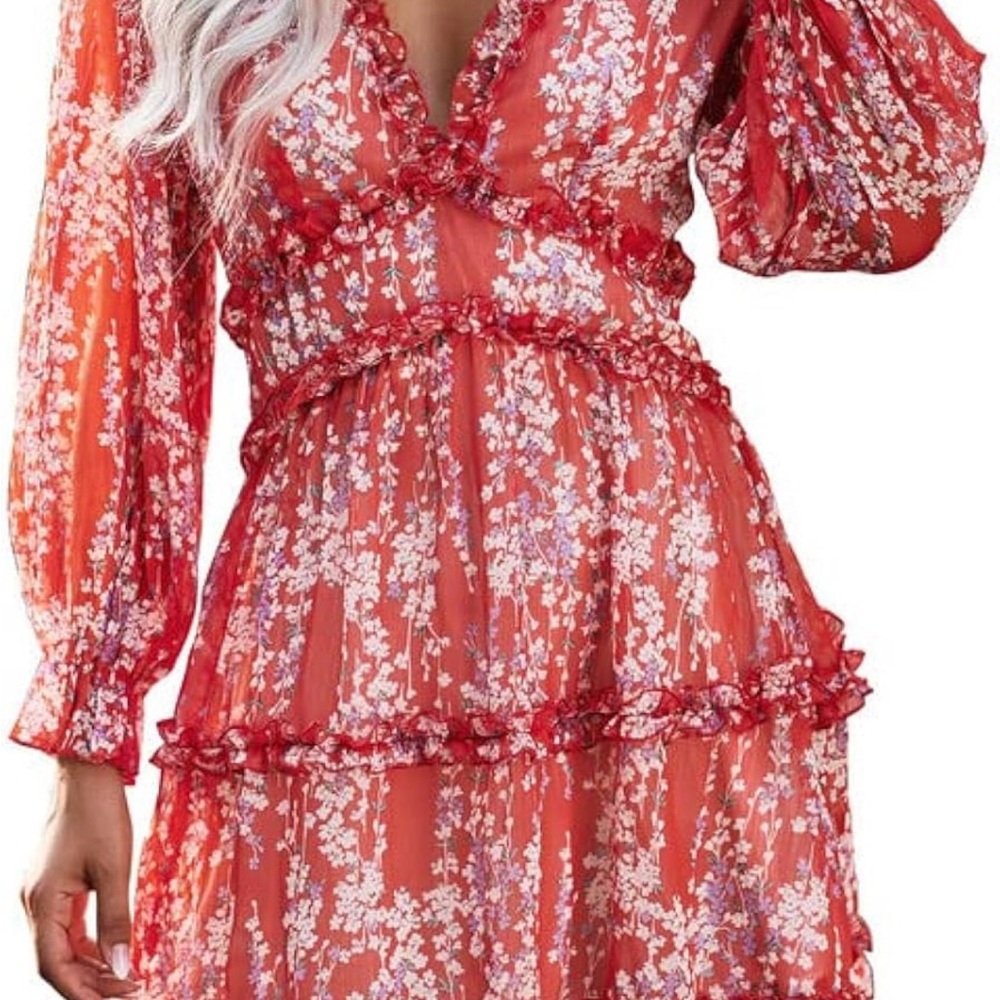 COPY - Elegant Red Floral Women's Dress
